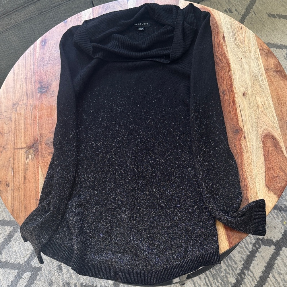 I.N. Studio Black Glitter Cowl Neck Sweater